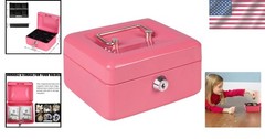 Chic Pink Money Box with Key Lock and Removable Tray – Perfect for Organizing