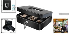 Versatile Black Cash Box with Storage Tray & Key Lock for Home or Business Use