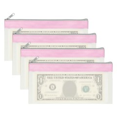 8.5×4 Inch Money Bags with Zipper, 4Pcs Clear Cash Pouch, Pink