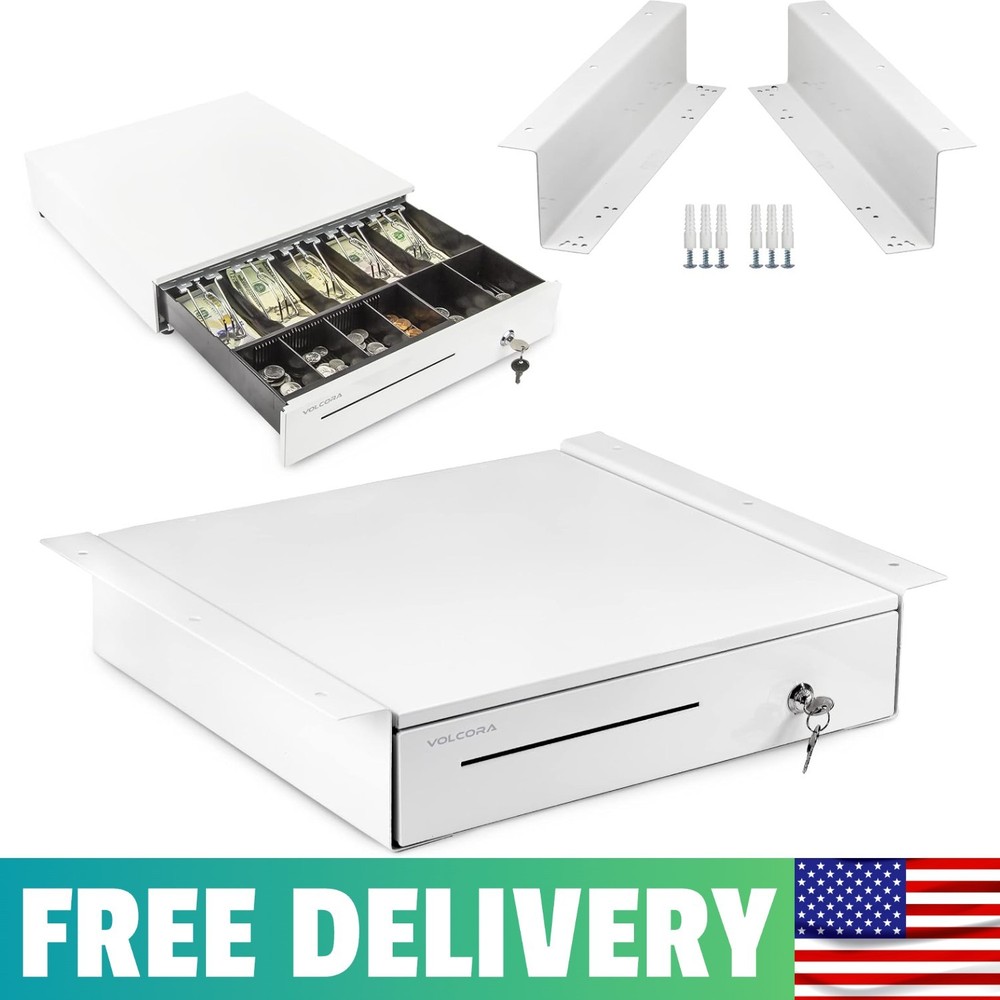 Cash Register Drawer With Under Counter Mounting Bracket – 16&Prime; White Drawer For
