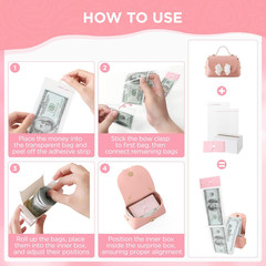 2 PCS Pink Leather Bowknot Money Box Cash Surprise 30 PCS Transparent Pull Bag