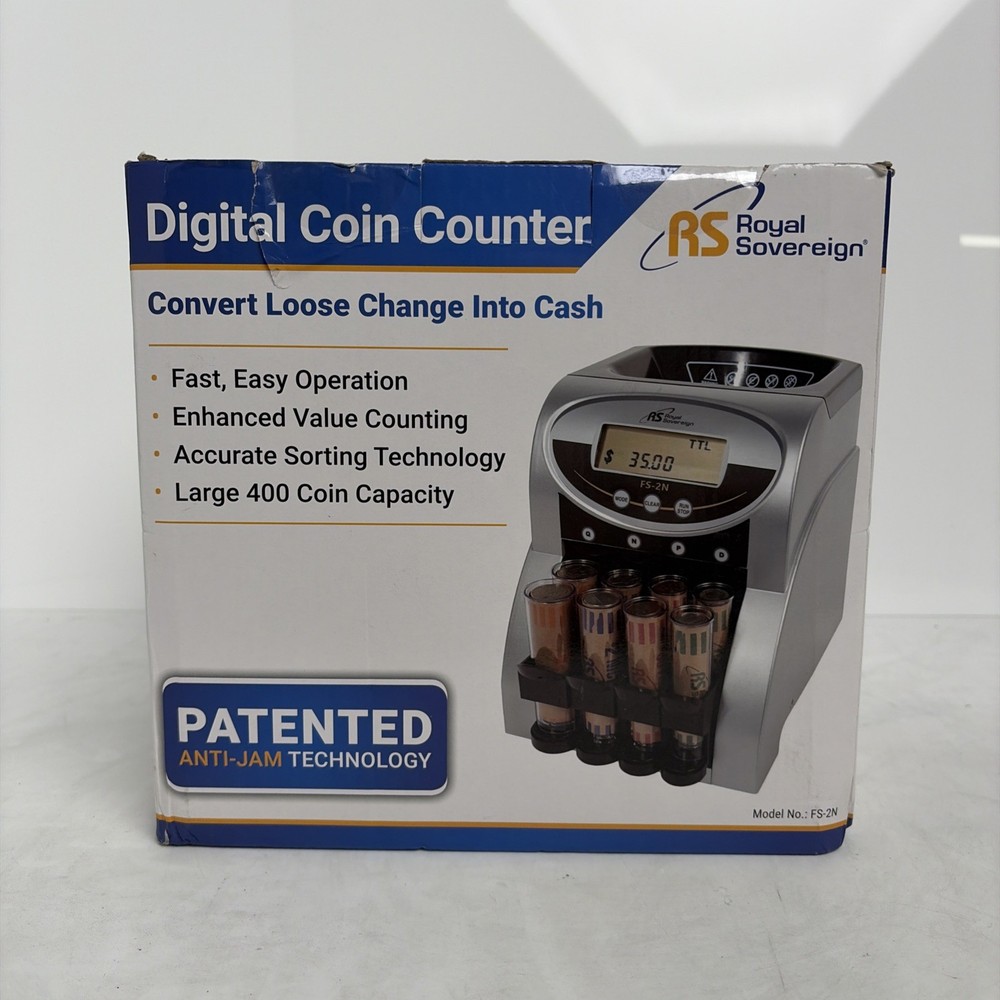 Royal Sovereign Electric USD Coin Counter/Sorter, 2 Rows, Anti-Jam (FS-2N)
