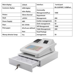 Commercial Cash Register Double-Sided Cash Register 48 Keys with Thermal Printer