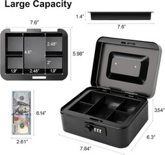 Secure Cash Box with Money Tray & Combination Lock – 7.87 » x 6.3 » x 3.54 »