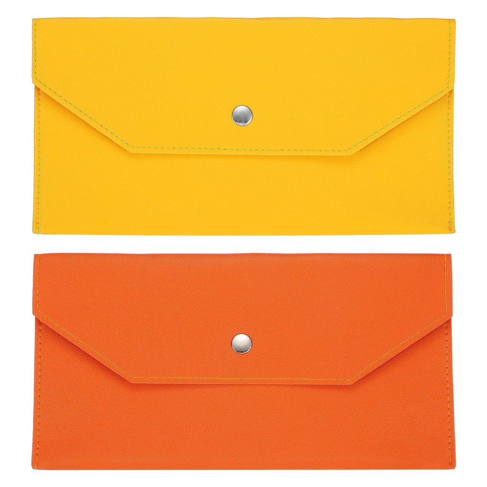 2Pcs PU Leather Envelope Wallet Money for Women MenYellow/Orange