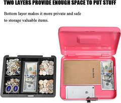 Elegant Pink Cash Box with Upgraded Combination Lock, 11.81 x 9.84 x 3.46 Inches