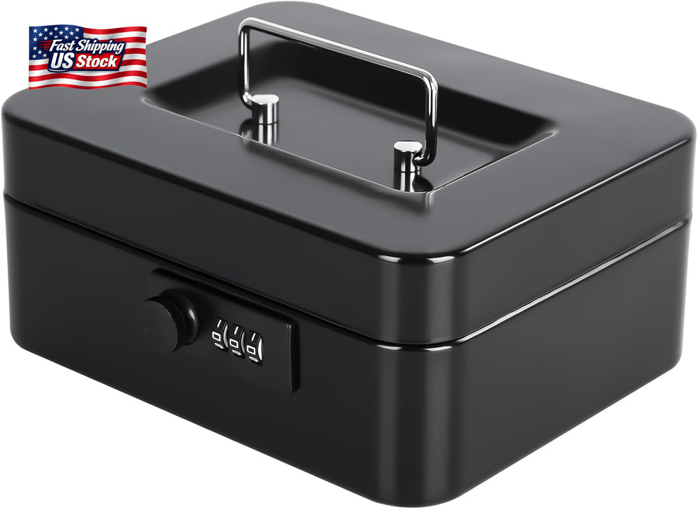 KYODOLED Cash Box with Combination Lock Safe Metal Money Box with Money Tray for