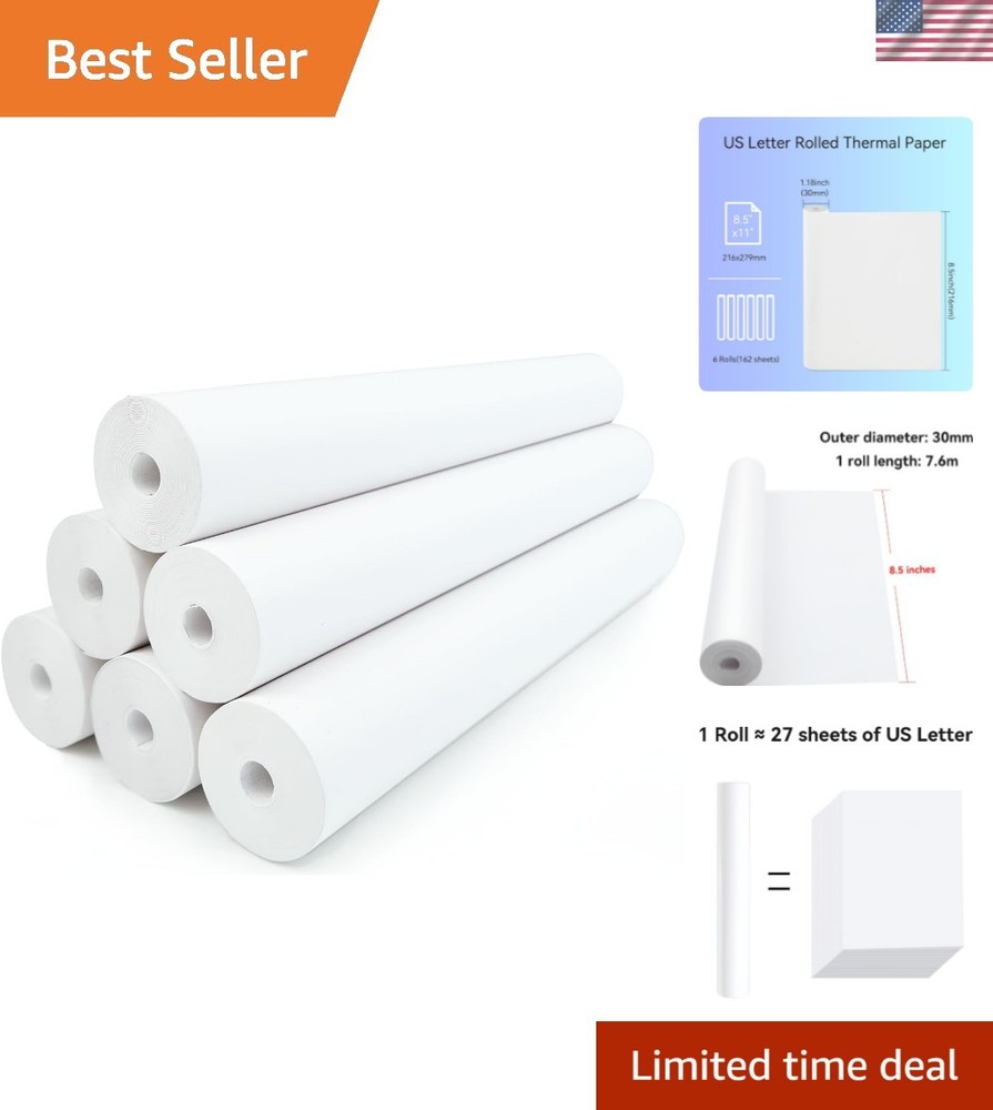 6 Rolls-162 Sheets Letter Size Quick-dry Thermal Paper 8.5 »x11 »,7.6m long …