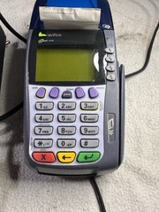 Verifone Omni 3750 Gray & Blue Wired Digital POS W/ Ethernet Cable + Paper Roll