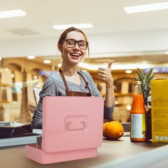 Large Pink Key Lock Cash Box with Organized Compartments – Perfect for Events