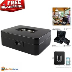 Large Portable Cash Box with Combination Lock – 9.84&Prime;x 7.87&Prime;x 3.54&Prime; Black
