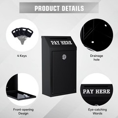 Sumerfnt Locking Cash Box with Slot Metal Money Donation Box 4 Keys Black