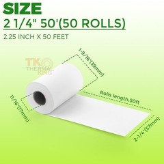 TK Thermal King, (50 Rolls) 2 1/4&Prime; 50&prime; feet White Paper Cash Register POS Rec…