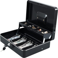 Cash Box with Money Tray and Key Lock,Tiered, Cantilever Design,4 Bill / 5 Coin