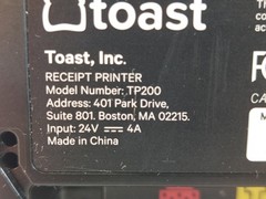 Toast Flex TP200 Thermal Receipt Printer Point of Sale NO POWER SUPPLY Working