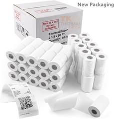 Cash Register Receipt Paper Rolls 2 1/4 x 50&prime; White for POS Credit Terminal