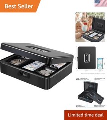 Secure Metal Cash Box with Combination Lock & Removable Tray – 11.81&Prime; X Large