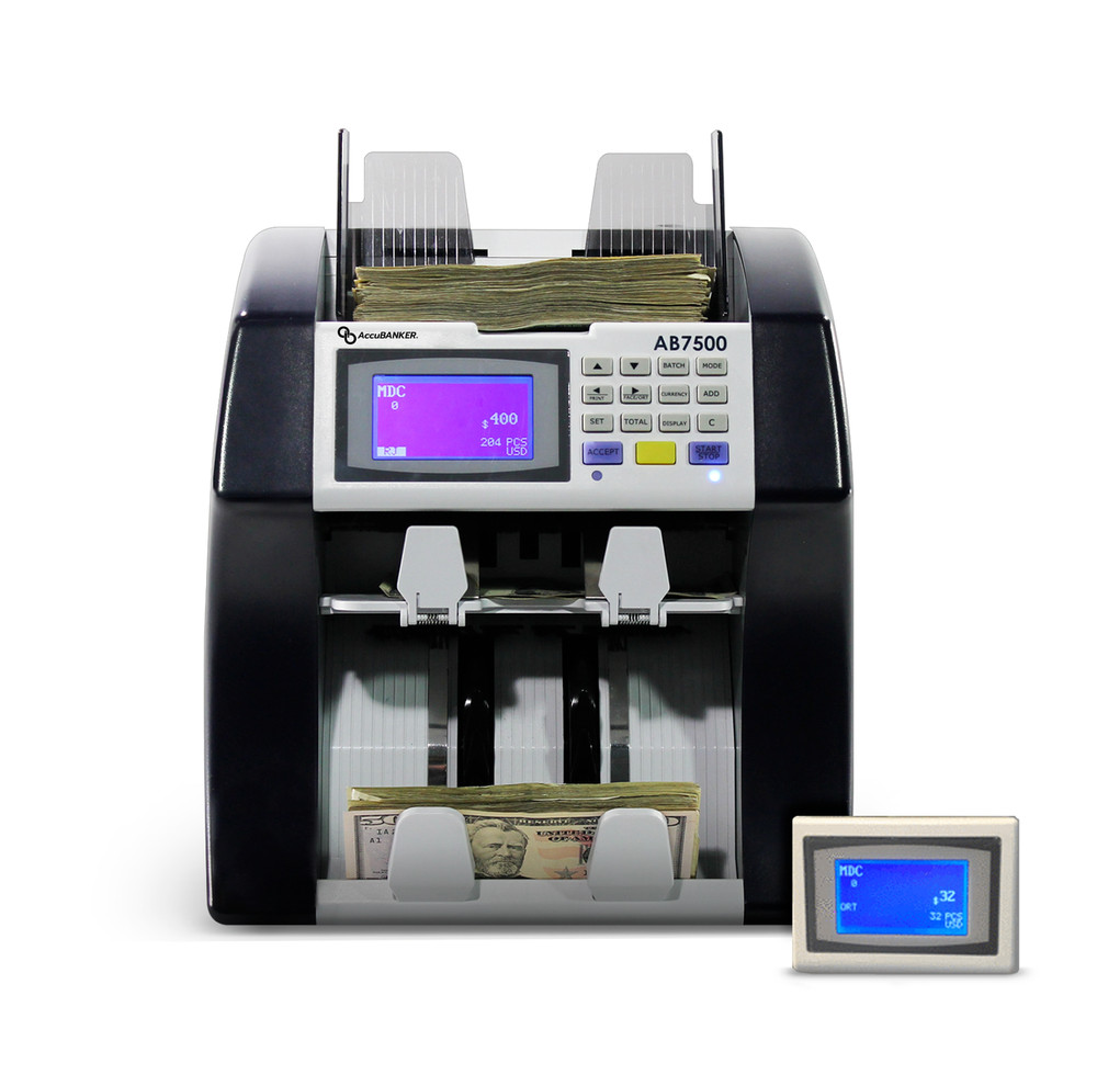 AccuBANKER AB7500 Mix Value Bill Counter USD EUR Counterfeit Detector Bank Grade