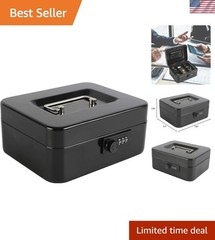 Durable Steel Cash Box Safe with Combination Lock & Removable Coin Tray – Black