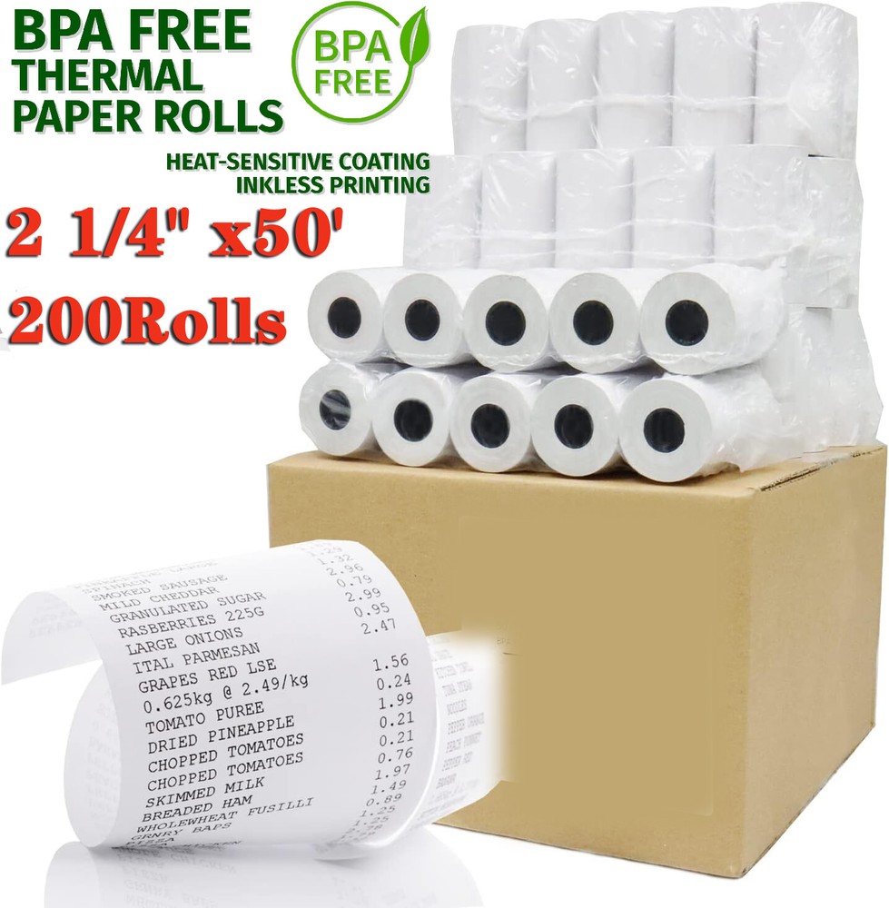 200 Rolls 2 1/4 x 50&prime; Thermal Paper Credit Card Cash Register POS Receipt Paper