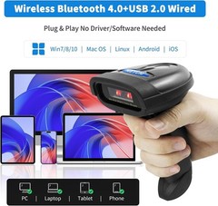 Bluetooth Barcode Scanner, Compatible with 2.4G Wireless & Bluetooth Function…