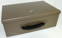 Vintage Brown Fire Proof Steel Lock Box With Two Keys 12.5&Prime; x 8.25&Prime; x 4.5