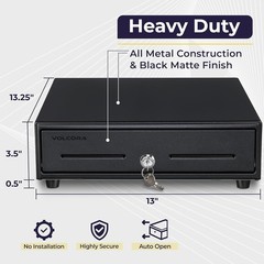 13&Prime; Black Electronic Cash Register Drawer with Anti-Theft Design for Businesses