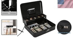 Heavy-Duty Metal Cash Box with Cantilever Tray & Security Cable for Safety