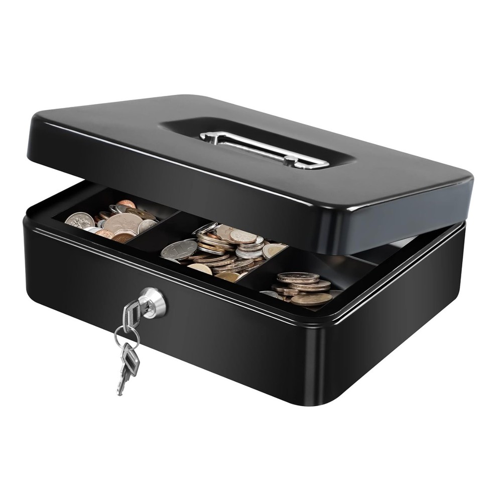 Elegant Large Lockable Cash Box with Compartments – Portable & Water-Resistant
