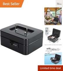 Cash Box with Combination Lock Safe Metal Money Box with Money Tray for Secur…