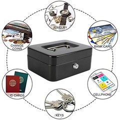 Cash Box with Lock Key and Money Tray Large Money Box for Cash Metal Lock Box