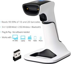Wireless Portable 1D&2D with Stand Bluetooth Barcode Scanner: 3-in-1 Handheld…