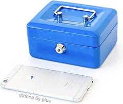 Small Cash Box with Key Lock for Home Security Portable Money Box Blue