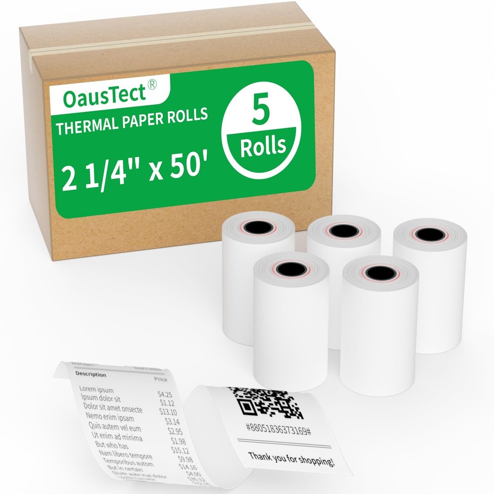 Thermal Paper Rolls 2.25 X 50 Ft, 5 Rolls Credit Card Paper Thermal 2 1/4&Prime; X 50&prime;