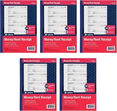 Adams Money Rent Receipt Books 7.6×10.9&Prime; 3-Part Carbonless 5pk TC1182-5