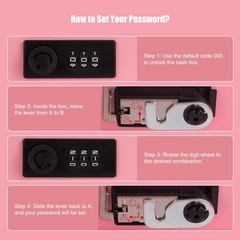 Compact Pink Cash Box with Combination Lock – Perfect for Secure Cash Storage