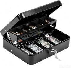 Cash Box with Key Lock–0.7Mm Thick Metal Money Box for Flea Market Vendors, Craf
