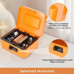 Cash Box with Money Tray and Combination Medium, Orange Lock