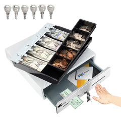 13&Prime; Heavy Duty White Manual Push Open Cash Drawer 4B/5C Till Stainless Steel
