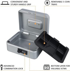 Light Grey Cash Box with Combination Lock – Durable, Portable, 7.87&Prime;x6.3&Prime;
