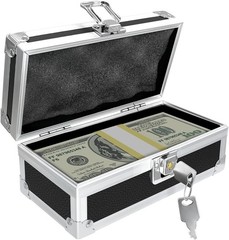 Lockable Cash Box with Key, Aluminium Money Box with Single-Row Currency Tray