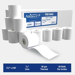 Alliance Thermal Paper Receipt Rolls 3-1/8&Prime; x 230&prime; Thermal POS Rolls – 50 Rolls