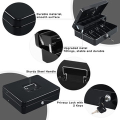 Cash Box with Money Tray and Key Lock,Tiered, Cantilever Design,4 Bill / 5 Coin