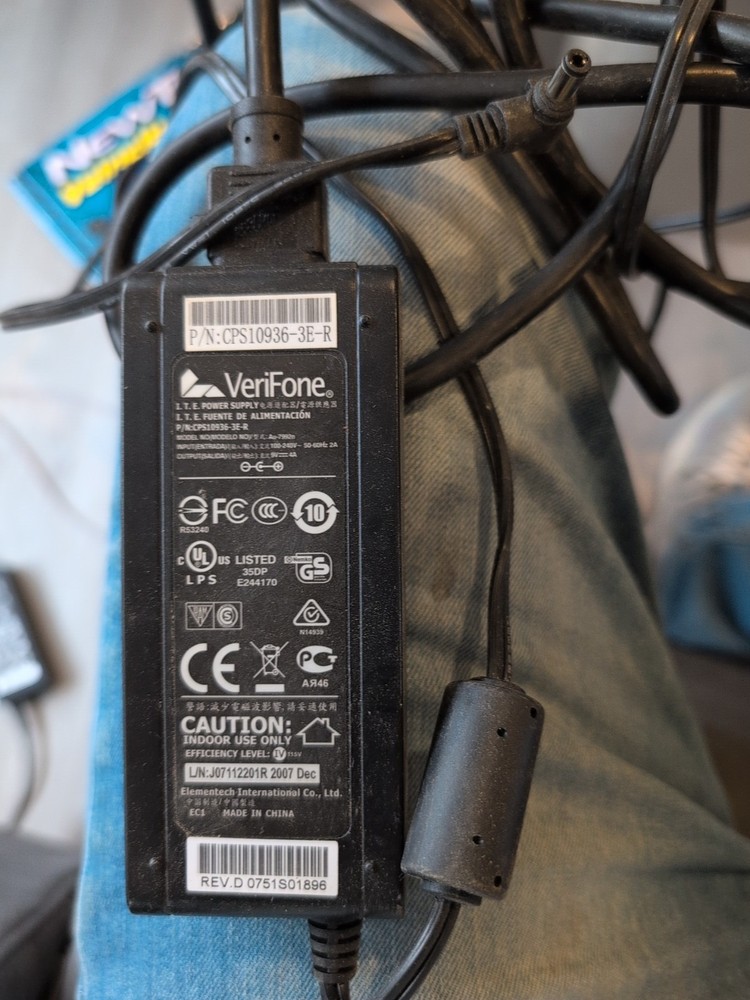 VeriFone VX510 Power Supply Cable Adapter with Cord CPS10936-3F-R AU-7992N