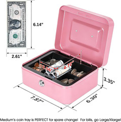 Medium Cash Box with Money Tray,Small Safe Lock Box with Key, Drawer,7.87&Prime;X 6.30