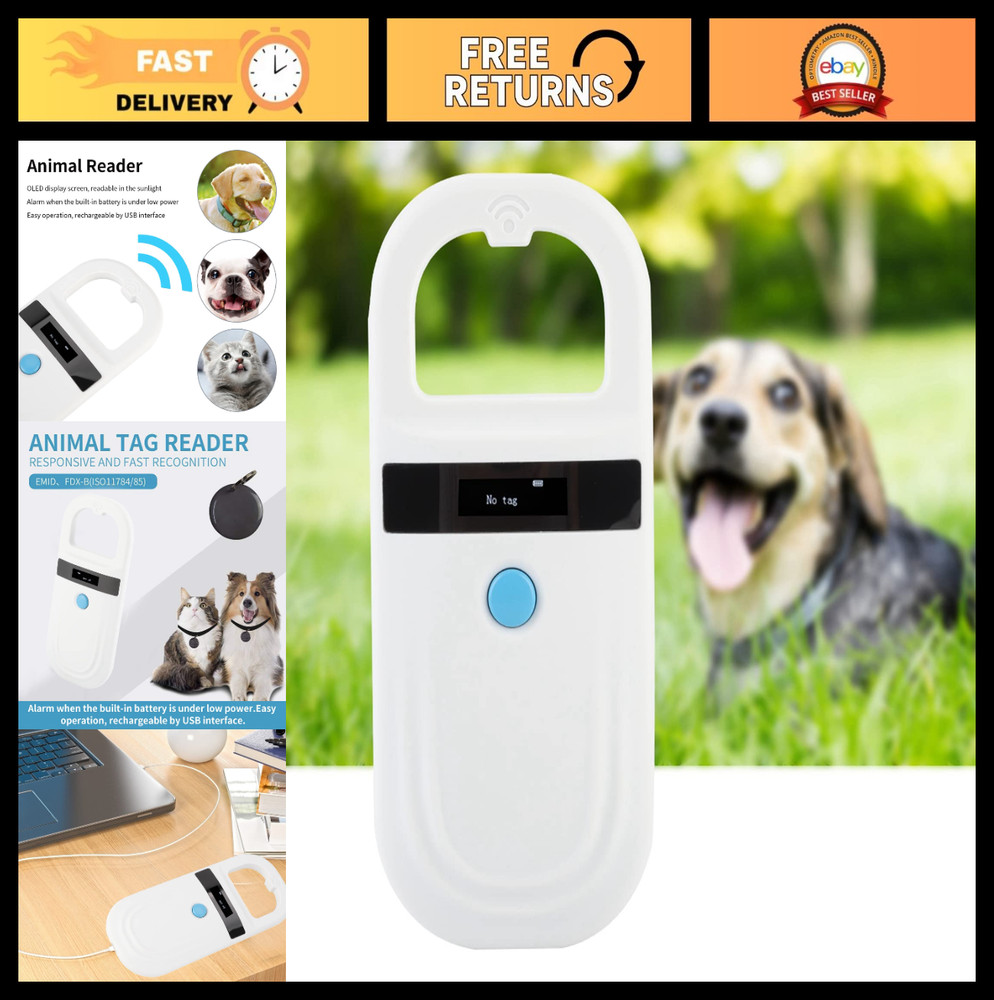 Rechargeable RFID Pet Microchip Scanner, Handheld Animal ID Reader, FDX-B Suppor
