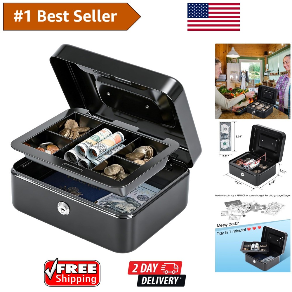 Compact Key-Lock Cash Drawer with Handle – Perfect for Home or Business Use