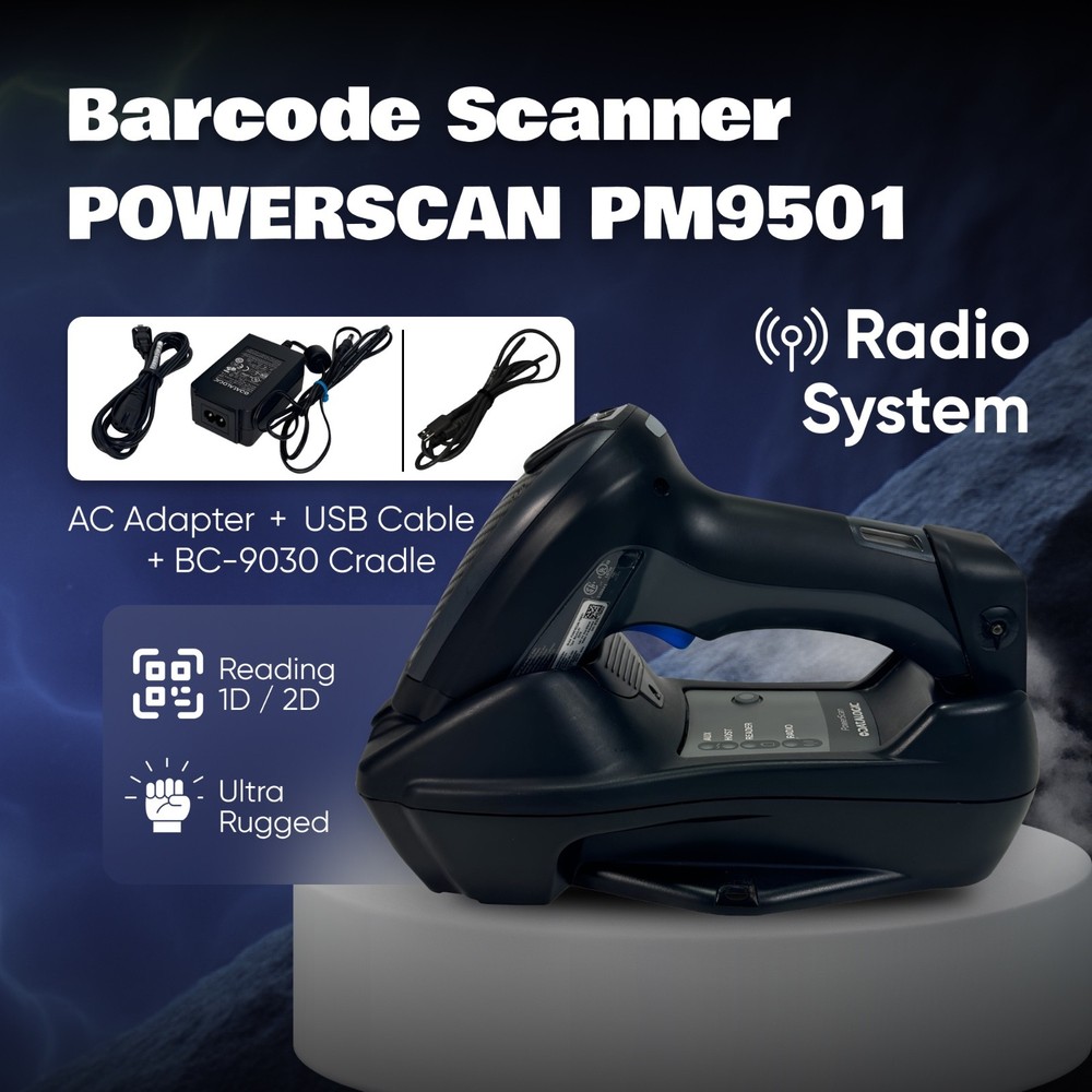 Datalogic PowerScan PM9501 + BC9030 – Industrial 910MHz Wireless Barcode Scanner