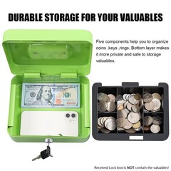KYODOLED Medium Cash Box with Money Tray,Small Safe Lock Medium, Limegreen
