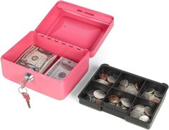 Compact 5.9&Prime; Pink Cash Box with Key Lock and Money Tray – Perfect for Festivals